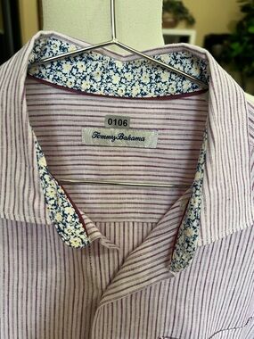 Tommy Bahama Purple Stripe Button-Down with Floral Trim